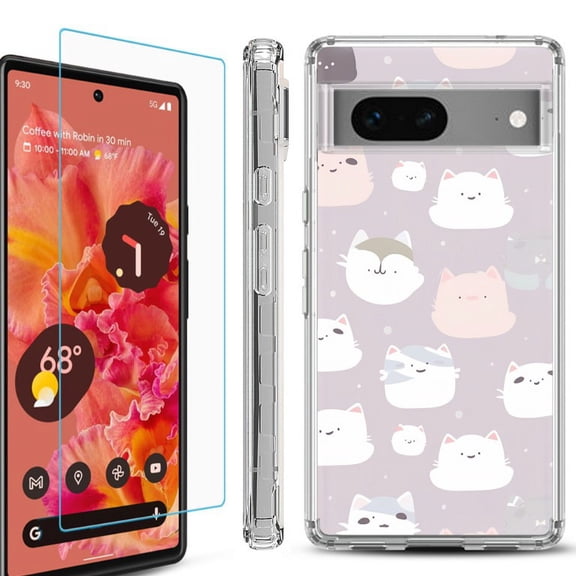 OneToughShield ® Compatible with Google Pixel 8, Shockproof Phone Case, with Tempered Glass Screen Protector - Cat Mix