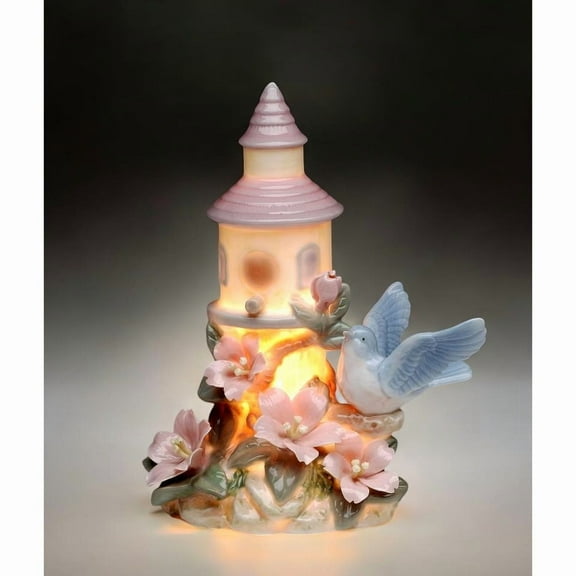 Ceramic Blue Bird with Flowers Birdhouse Nightlight, Birdwatcher Gift, Vintage Decor, Gift for Her, Gift for Mom