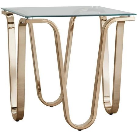 Glass Top Metal Finish - Chelsea Lane Narvel Wave Base Glass Top End Table