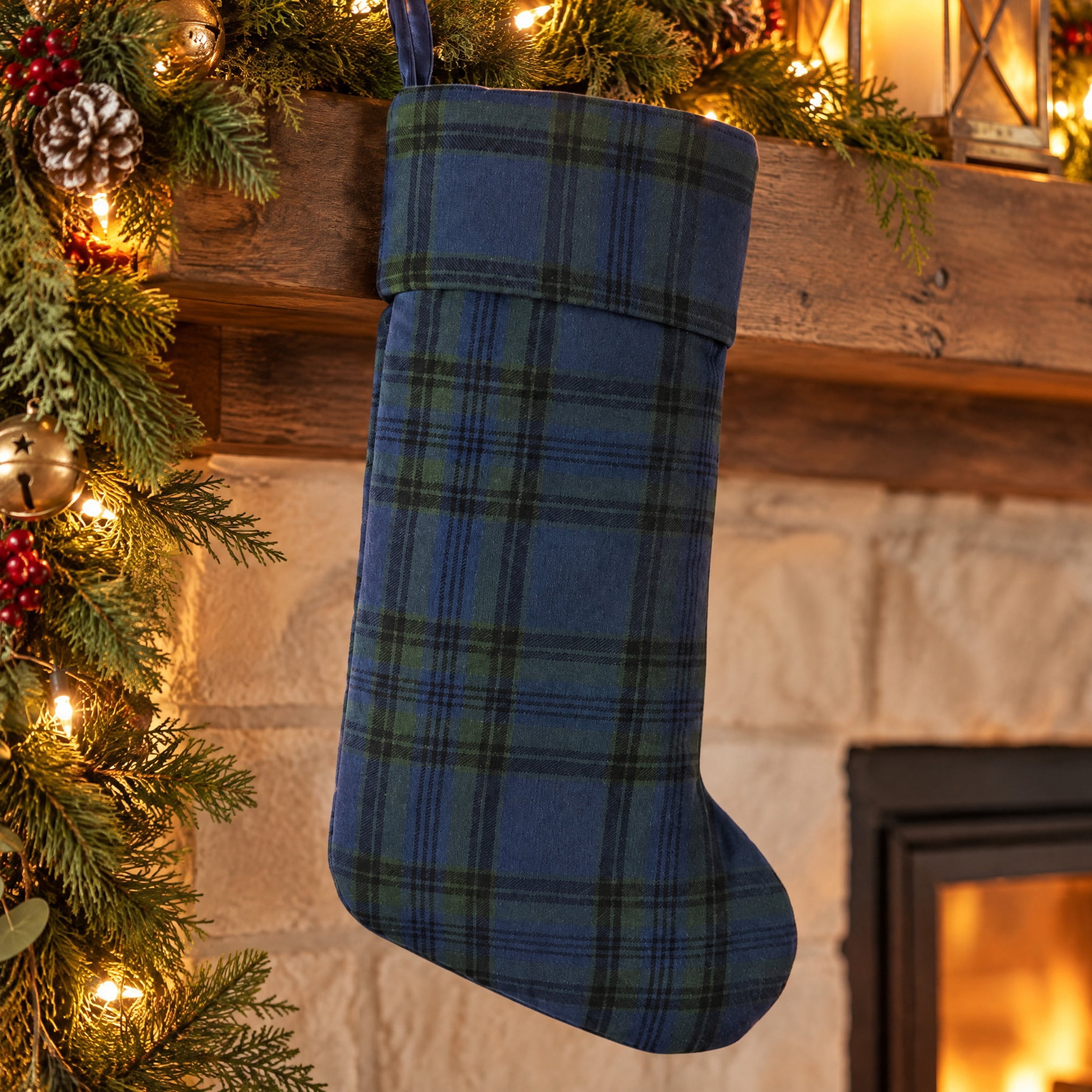 My Texas House Angie Plaid Christmas Stocking, Blue, 20"