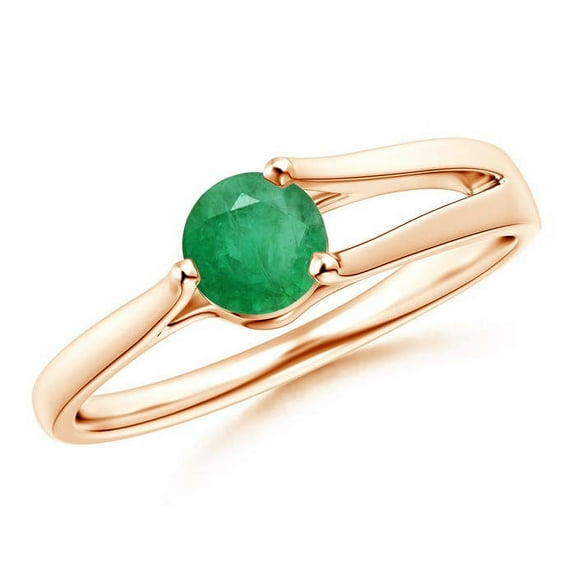 ANGARA Natural One Sided Split Shank Round Emerald Solitaire Engagement Ring in 14K Rose Gold for Women (Size-5mm) | May Birthstone, Anniversary, Jewelry Gift for Women | Natural Emerald Ring
