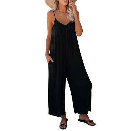 

Eytino Jumpsuits for Womens Summer Wide Leg One Piece Sleeveless Loose Fit Rompers with Side Pockets S-4XL