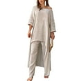 thumbnail image 1 of MAWCLOS Ensemble Deux Pièces pour Femme Taille Élastique Ensembles de Détente Manches Longues Ensemble de Détente Mode Vacances Col Ras du Cou Pyjama Gris G, 1 of 2