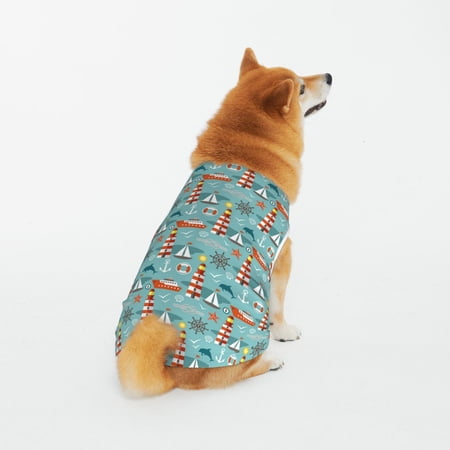 Honeii Sea Lighthouse Pattern 100% Cotton Dog Clothes Dog Costumes Doggie Shirts Puppy Shirt Pet Vest Tank Top Cat Tee-5X-Large
