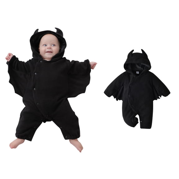 Baby Toddler Bat Kids Long Sleeve Hooded Romper Jumpsuit Halloween Outfit Party Dress up Clothes Size 3-18 Months