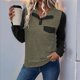 thumbnail image 5 of Blusa Holgada de Retazos con Cuello de Solapa y Botones de Larga con Bloques de Color para Mujer, Estilo Urbano Y2K Verde M, 5 of 6