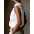 thumbnail image 4 of Women'S Crew Neck Casual Cap Sleeve Tops Lace Patchwork Basic Summer Loose Fit Blouse White M, 4 of 7