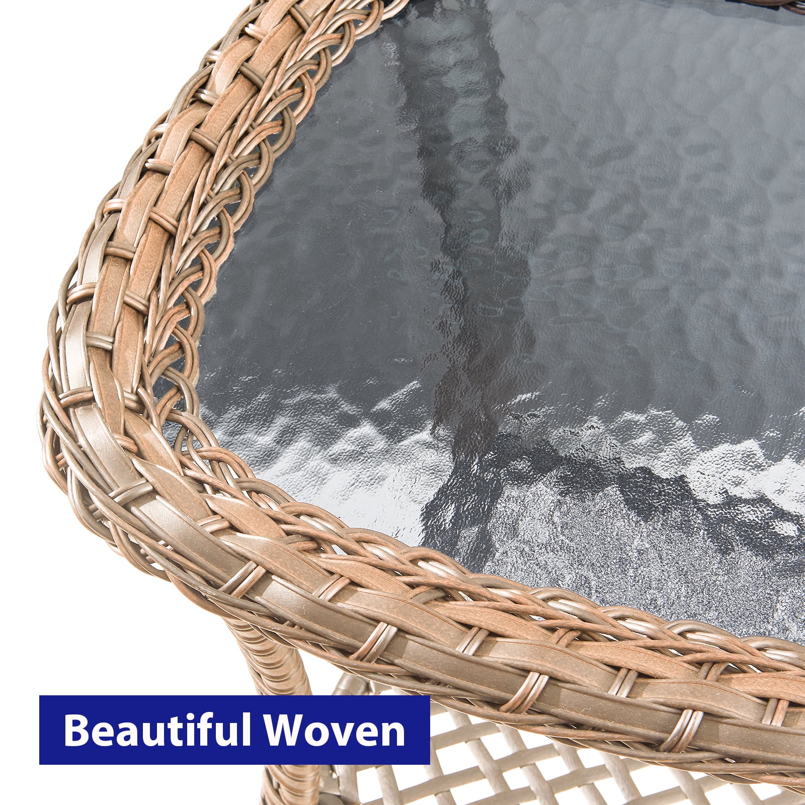 OPOHORO Outdoor Wicker Side Table,22x20x20 inch All Weather Rattan Small Patio Table Square End Table for Pool Balcony Deck Porch Lawn Backyard, Yellow