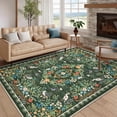 thumbnail image 2 of Nanan 10'x13' Floral Area Rug Distressed Oriental Vintage Carpet, Washable Rug Non Slip Low Pile Indoor Rug for Living Room Farmhouse Home Decor, Green, 2 of 8