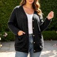 thumbnail image 2 of Rggeeun Oversized Cardigan Sweaters for Women Cable Knit Cardigan Long Sleeve Open Front Outerwear Casual Knit Tops with Pockets Daily Wear Simple,Black,2XL, 2 of 4