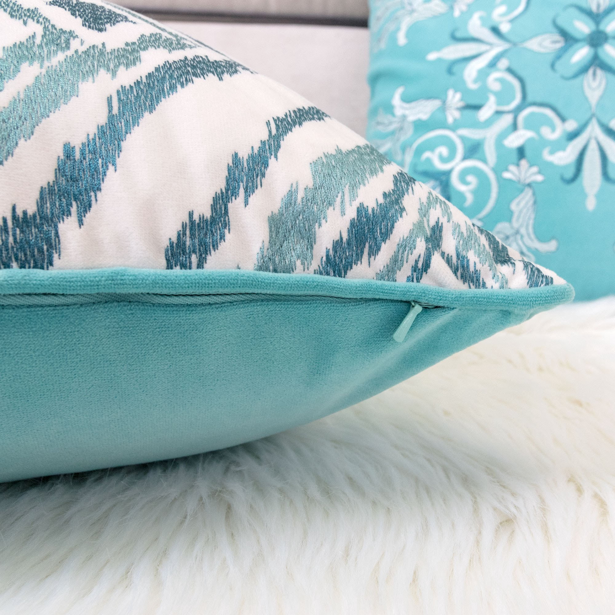 Chelsea Turquoise Abstract Polyester 20 in. x 20 in. Throw Pillow