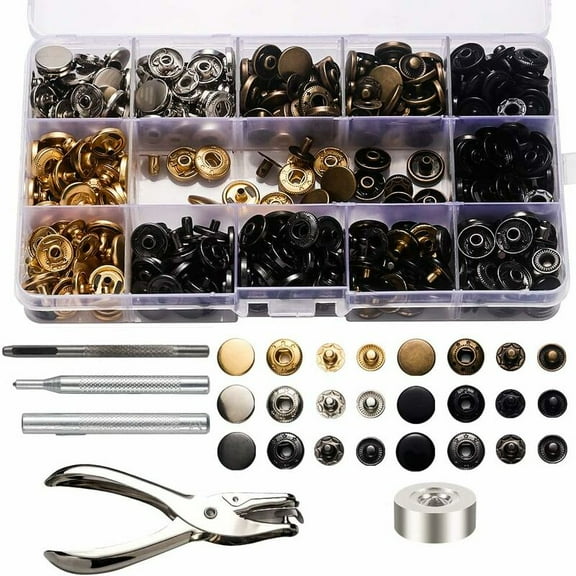 Snap Button Clasps Kit, 120 Set Metal Button Snaps Press Studs with Punching Pliers and 4 Pieces Fastening Tool Kit for Clothing Craft Repairs, 6 Colors