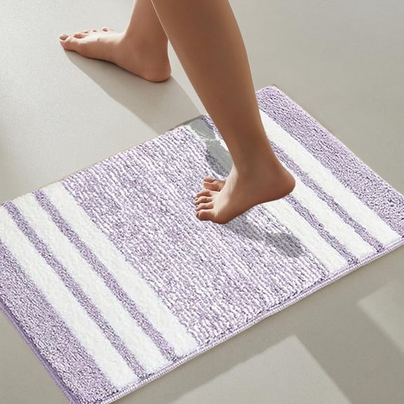 FEOLGEHLY Bath Mats for Bathroom Non Slip, Fluffy Absorbent Microfiber Bath mat Washable, Aesthetic Bathroom Rugs, Small Navy Blue Striped Bath Mat(Purple, 24" x 16")