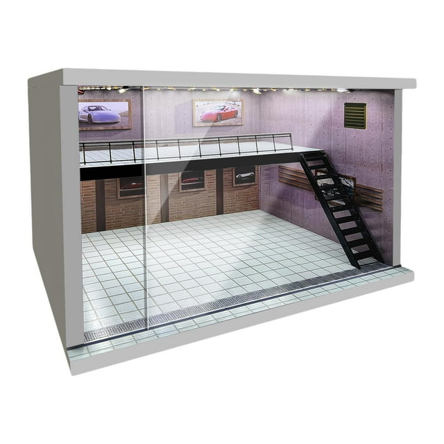 Vitrina de garaje a escala 1/64, 1/36 y 1/32, decoración de mesa, vitrina de garaje para vehículos Escalera derecha rosa