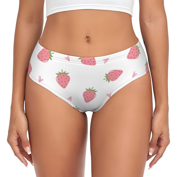 Fotbe Hand Drawn Strawberry Calzones Estampados para Mujer – Ropa Interior de Algodón, Cómoda, Suave y Elástica-4X-Large