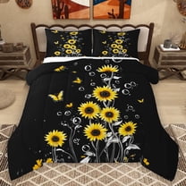 Homewish Country Sunflower Flower Bedding Comforter Set,Cute Cartoon Butterfly Twin Comforter Sets,Yellow Black Bedding Set For Girls Kids,Breathable Home Decor Reversible,2-Piece