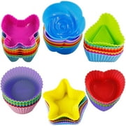 Topboutique 24 Pack Cupcake Molds Silicone Reusable Baking Cases Muffin Molds Moulds Rainbow Cups for Cakes Ice Creams Puddings,4 Shapes random colors