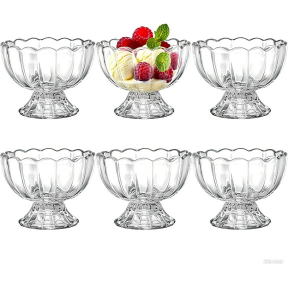 6 Pack Glass Dessert Bowls - 4 Oz Glass Ice Cream Cups Mini Trifle Footed Dessert Bowls for Dessert, Sundae, Ice Cream, Salad, Cocktail, Condiment, Trifle