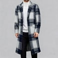 thumbnail image 4 of Business Casual Peacoats for Men with Pockets Long Length Woolen Jackets Mens Trendy Plaid Printed Long Sleeve Button-Down Collared Work Trench Coat, 4 of 5