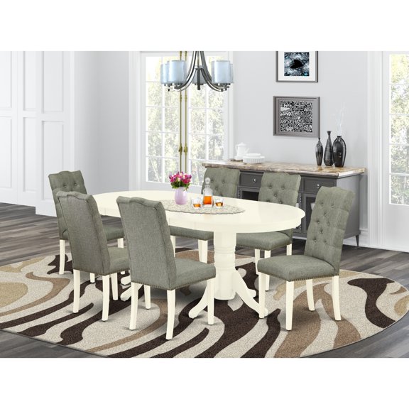 7-Piece Small Dining Set - Linen White Table6 Parson Chairs - Solid Wood Dinette Set