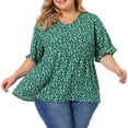thumbnail image 1 of Blusas de talgrande pamujer, con estampado floral, ligeras, con cuello en V, pababydoll Verde 3XL, 1 of 6