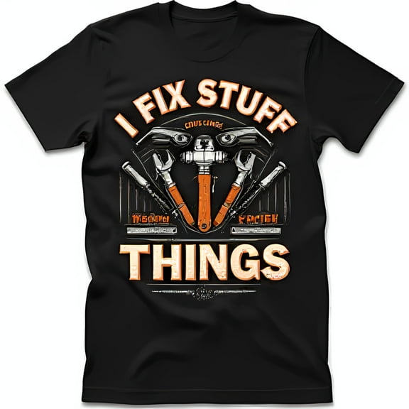 Black T-Shirt with I FIX STUFF THINGS Graphic and Tool Design