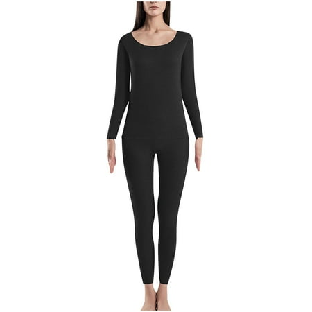 

Womens 2 Piece Pajama Sets Slim Fit Winter Warm Sleepwear Crewneck Long Sleeve Shirts Fleece Lined Pants Homewear