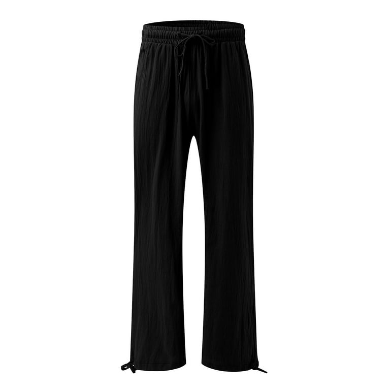 Knosfe Petite Work Pants High Waist Wide Leg Womens Trousers Dress Pants  Pull Ons Loose Cotton Linen Pants for Womens Fashion with Pockets Black 3XL