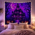 thumbnail image 2 of Haunted Mansion on a Stone Path with Glowing Pumpkins, Spooky Gothic for Decor Fans, Eerie Art Decor, Halloween Gift, Tapestry Wall Hanging for Bedroom and Living Room, 2 of 7
