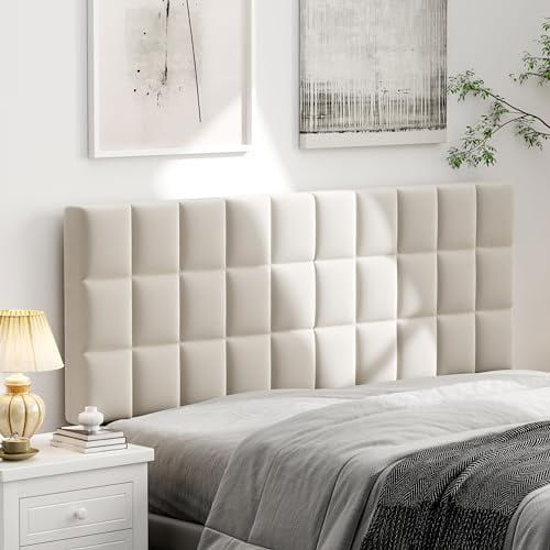 Andeworld Velvet Upholstered Tufted King Size Headboard,Wood Head Board with Metal Legs, Adjustable Height from 42” to 56”, Bed Headboard in Modern Design,Backboard for Bed, Beige