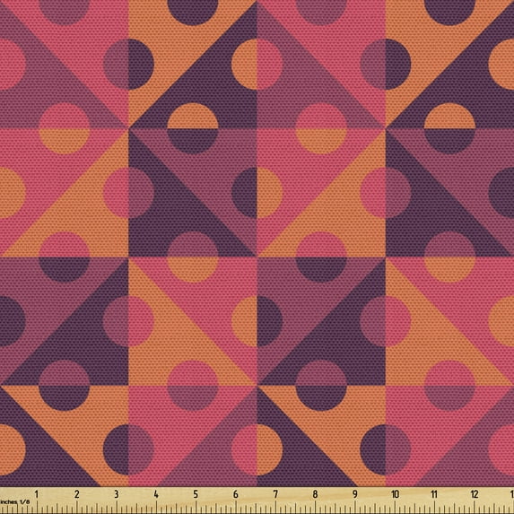 Abstract Fabric by the Yard, Pattern of Dice Resembling Shapes Arranged in Retro Way Warm Tones, Decorative Upholstery Fabric for Sofas and Home Accents, Coral and Dark Purple by Ambesonne