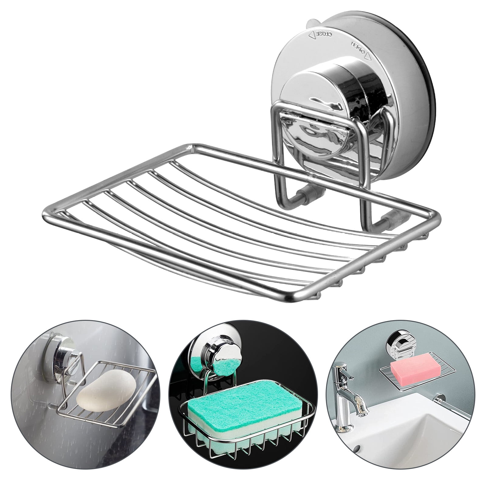 EEEkit Powerful Vacuum Suction Cup Soap Dish, Waterproof Soap Tray Bar Soap Basket, Strong Rustproof Stainless Steel Wall Mounted Soap Saver Sponge Holder for Bathroom & Kitchen Sink, No Drilling