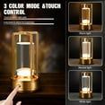 thumbnail image 2 of Portable Metal Desk Lamp,Cordless Table Lamp for Outdoor Indoor,Rechargeable LED Crystal Lantern Lamp,3 Color Stepless Dimming Touch,Battery Powered Table Light for Bedroom Restaurant (Gold), 2 of 6