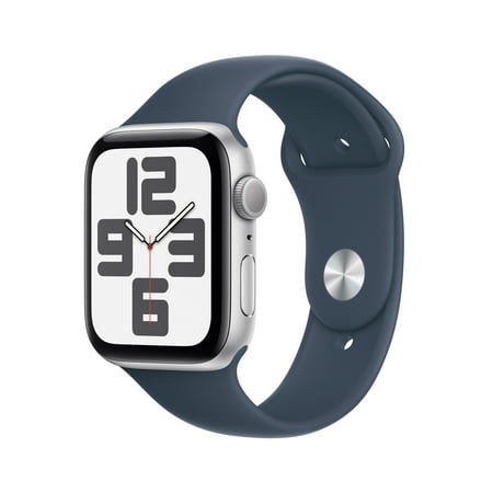 Apple Watch SE (2nd Gen) [GPS 44mm] Smartwatch with Silver Aluminum Case and Storm Blue Sport Band - M/L