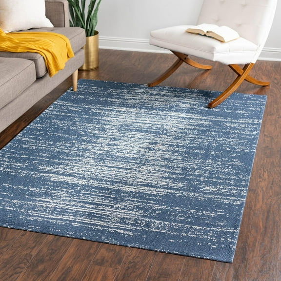 Unique Loom Decatur Collection Area Rug - Static (7' 5" x 10' Rectangle Navy Blue/Ivory)