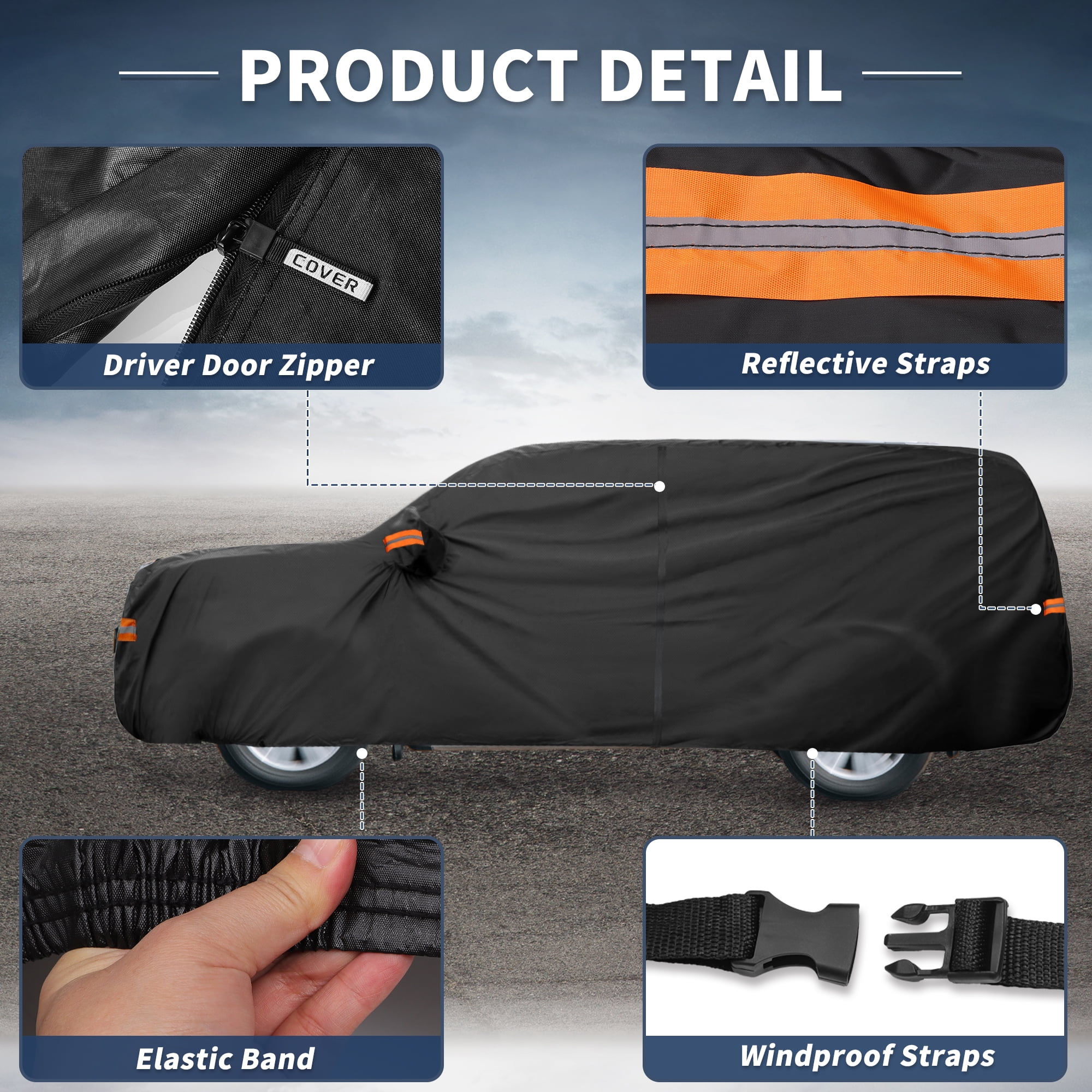 Unique Bargains Aluminum Full Car Cover Black for Lexus TX 206.69"x78.74"x59.06"