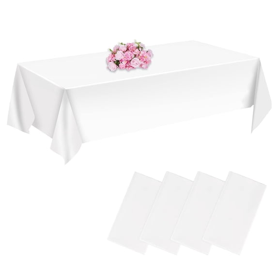 KIMHY Plastic Tableclot Rectangle Table 6 Pack, White Table Cloth Retangle for 6 Foot Rectangle Tables, Waterproof & Oil Resistant Rectangle Tablecloth for Parties, Christmas, Home Decro, 54" X 108"