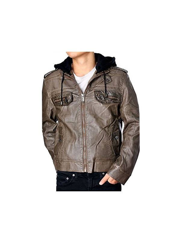 Brown-US Fit RNZ PREMIUM Designer Faux Leather Jacket M4 S 