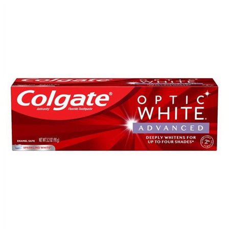 Colgate Optic White Advanced Teeth Whitening Toothpaste, Sparkling White, 3.2 Oz, 2 Pack