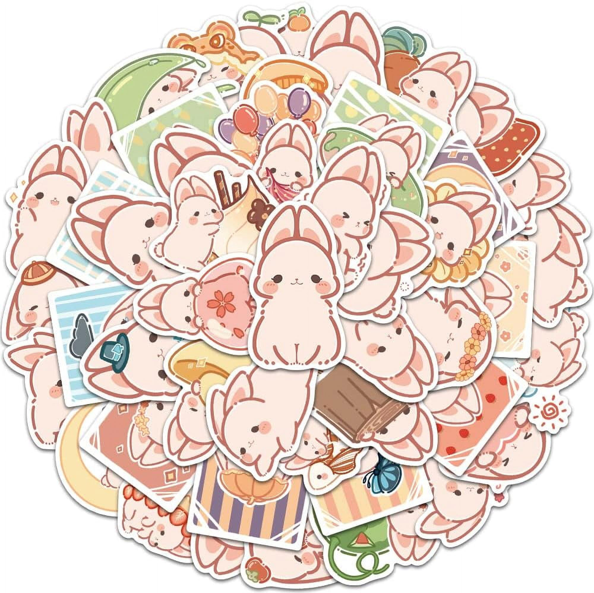 50 Pcs Kawaii Bunny Stickers, Pink Aesthetic Stickers for Water Bottle, Cute Vinyl Waterproof Decals for Laptop Scrapbooking Journaling Bicycle Car Phone for Teens Girls Kids Adult
