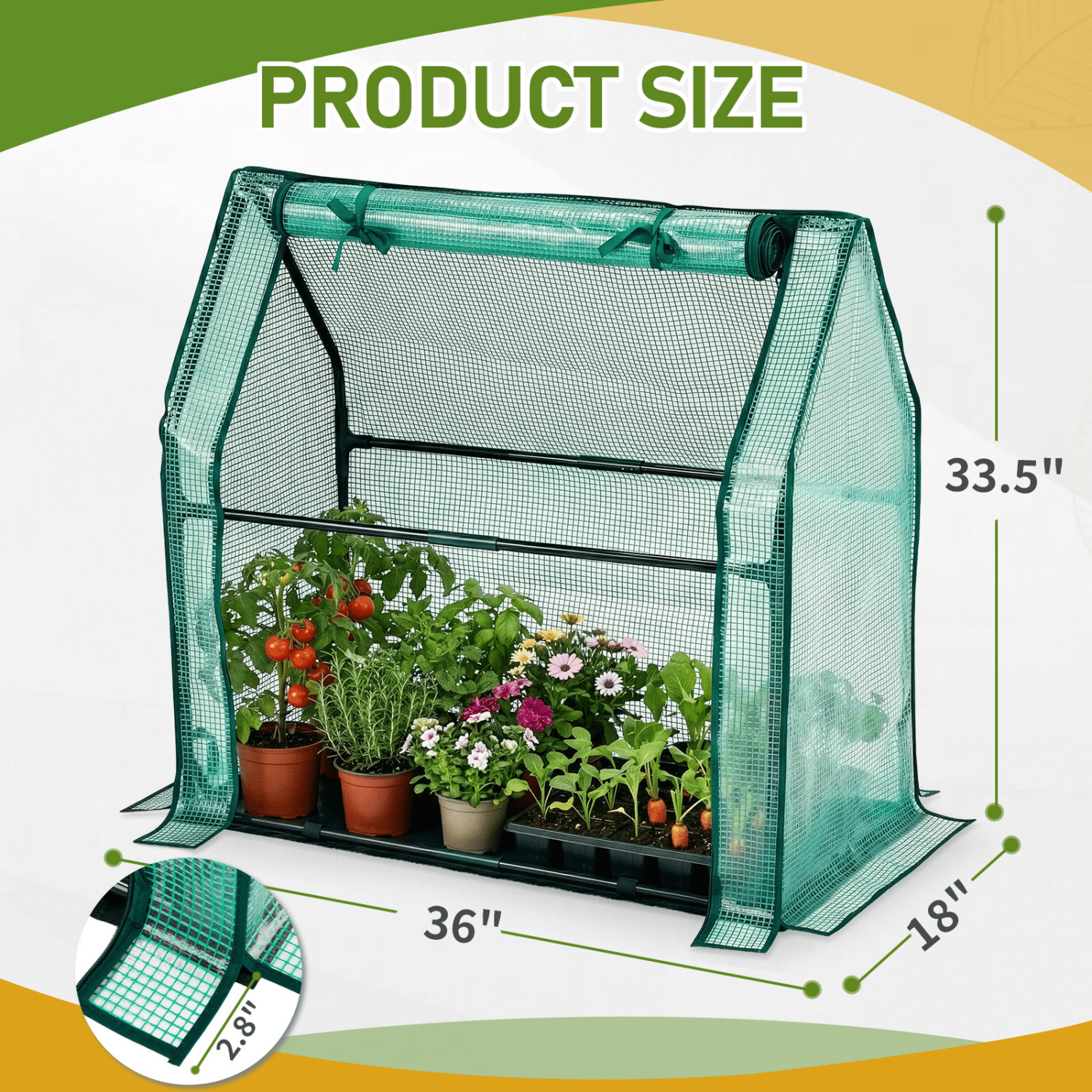 Hassch Indoor/Outdoor Mini Greenhouse, Small Green House with PE Cover and Roll-Up Zippered Door for Garden, Patio, Backyard, Green