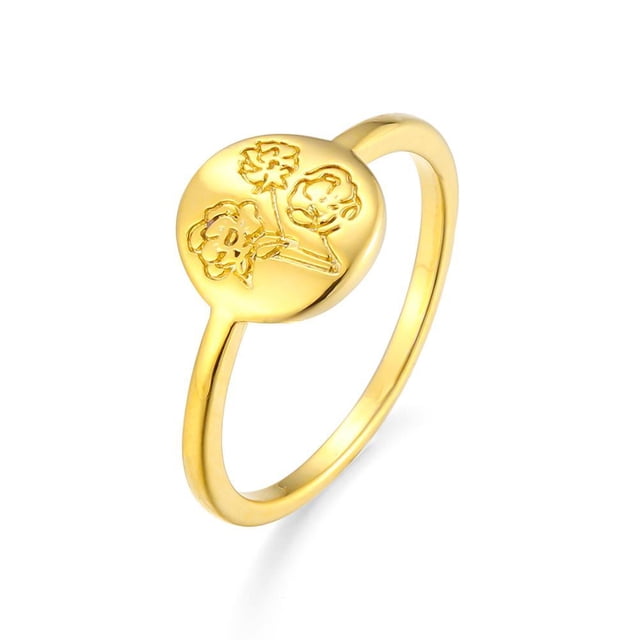 Anillo De Sello De Flores Hecho A Mano, Anillo De Declaración Minimalista Con Grabado Botánico, Anillo Personalizado Delicado, Regalo De Joyería Para Mujeres Y Niñas Sweethay AP006645-02
