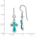 thumbnail image 3 of 925 Sterling Silver RH-plated Polished Imitation Turquoise Cross Earrings; for Adults and Teens; for Women and Men, 3 of 3