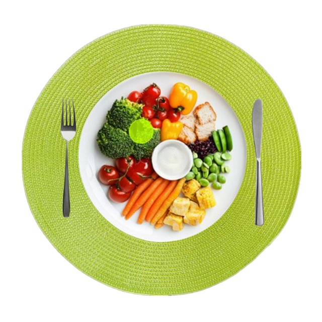 Djiypn Ensemble de 12 Napperons Ronds Boho Tissés Bordure Tressée Lavables Résistants à la Chaleur 15 Pouces pour Table à Manger, Vert Fruit