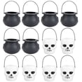 thumbnail image 2 of Deago 12 Pcs Halloween Candy Holder Skull Mini Buckets Novelty Plastic Black Cauldron Halloween Witches Cauldron Kettle Party Favors for Halloween Party Decor, 2 of 9