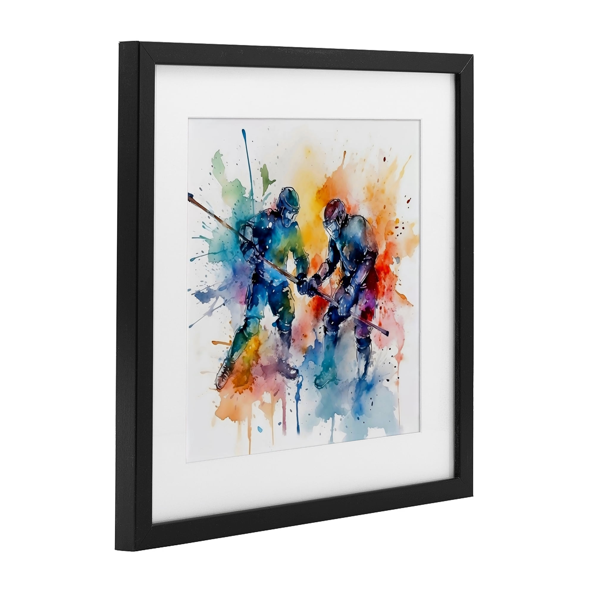 Stupell Industries Watercolor Hockey Faceoff Black Framed Print Under Glass, design by Creative Studio