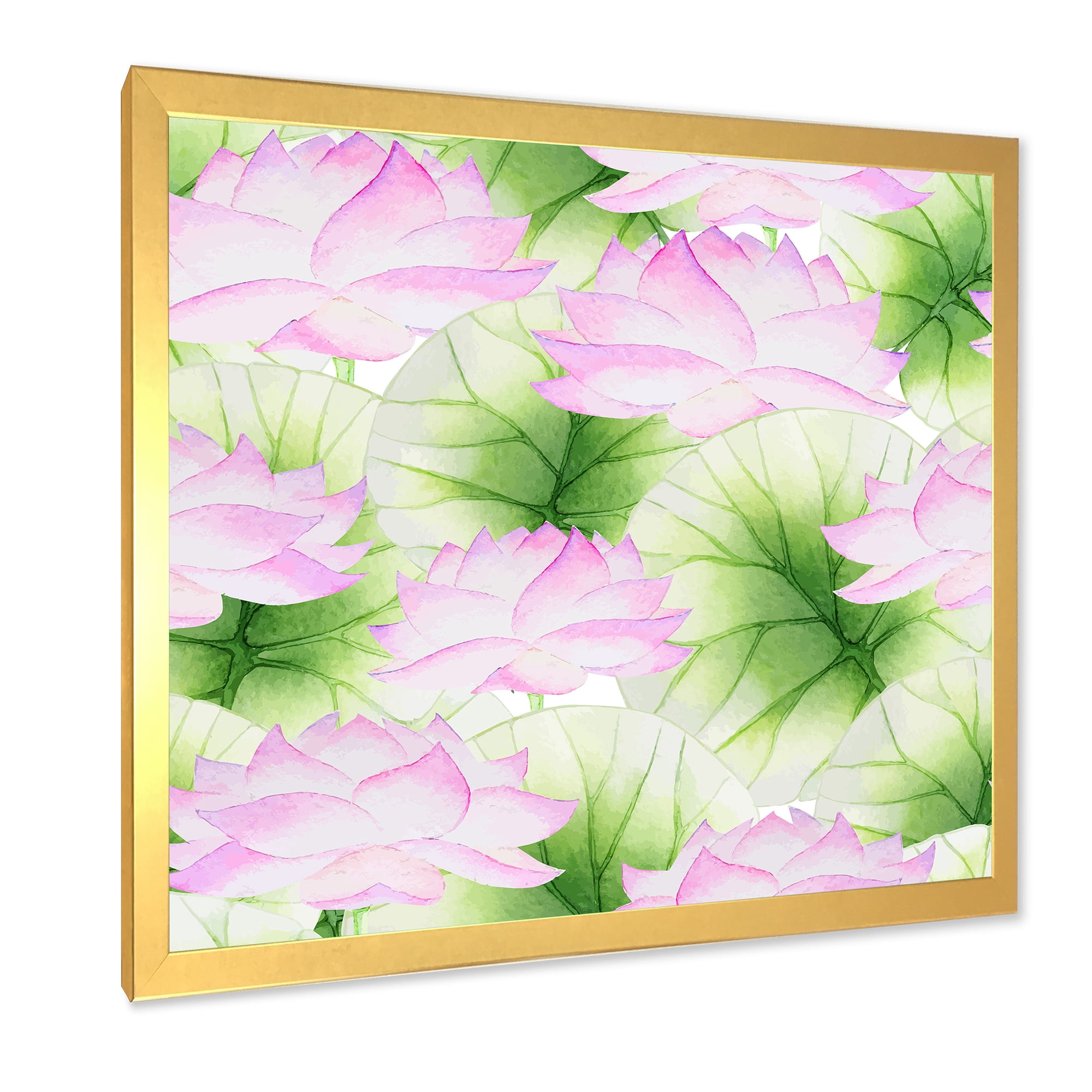 Designart 'Ancient Pink Lotuses In The Pond IX' Traditional Framed Art Print