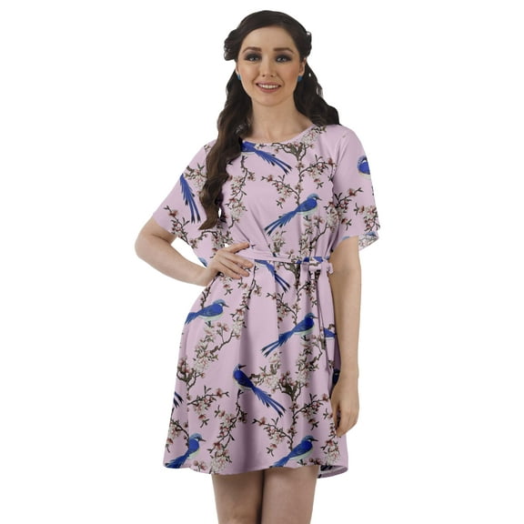 Moomaya Printed Jewel Neck A-Line Women Dress Casual Loose Bohemian Short Tunic