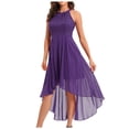 thumbnail image 2 of Dresses for Women Sleeveless Halter Lace Contrast Chiffon High Low Flowy Maxi Dress Wedding Guest Dress, 2 of 9