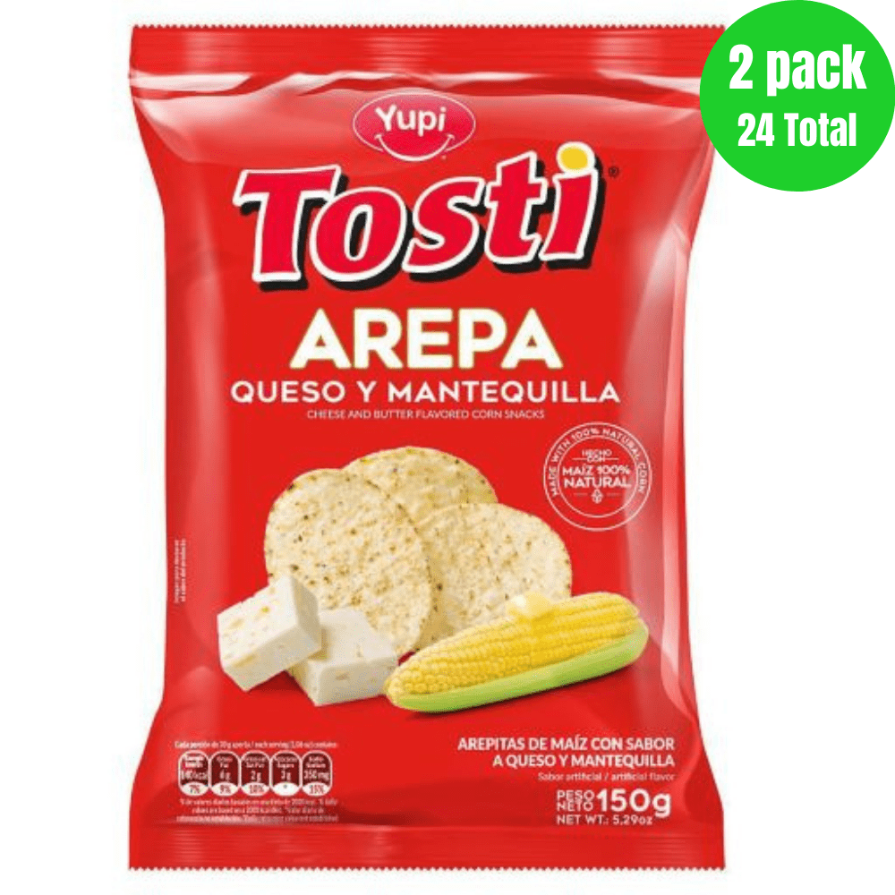 Tosti Arepas (2 pcks- 12 count per pck 24 Total) is an Arepa Colombian  snacks Cheese and Butter Corn Snacks colombian snack online mekato  colombiano